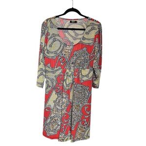 Vibrant Patterned Dress 3/4 Sleeve. NWOT